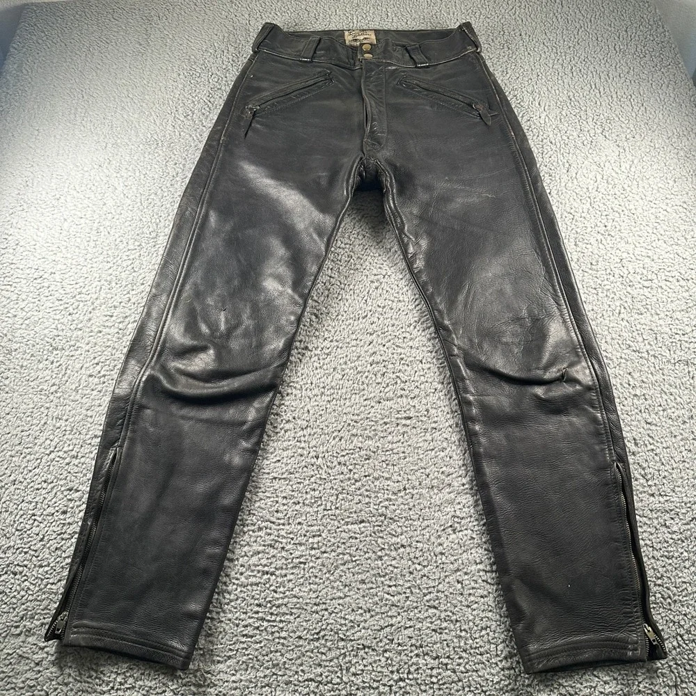 Vintage Langlitz Leathers Motorcycle Pants Mens 30 Black Conmatic Zip Biker 50's